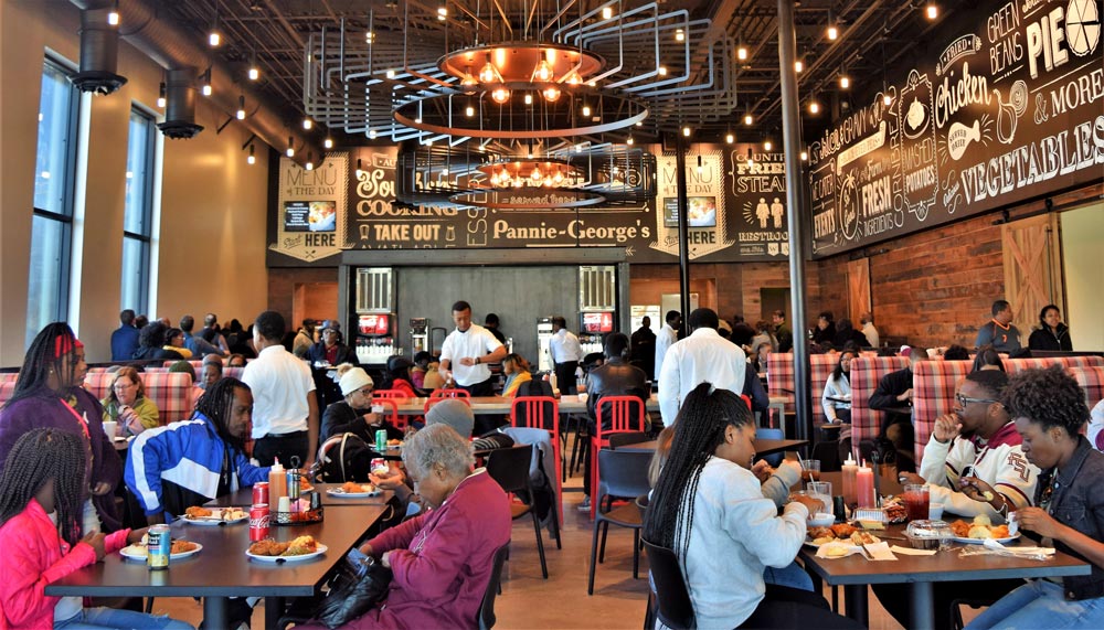 Diners at Pannie-George's Kitchen, a soul food restaurant located on-site at the Legacy Museum.