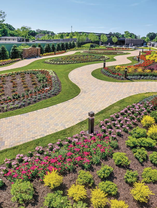 The Peace and Justice Memorial Garden, located near the entrance to the National Memorial for Peace and Justice, in full bloom.